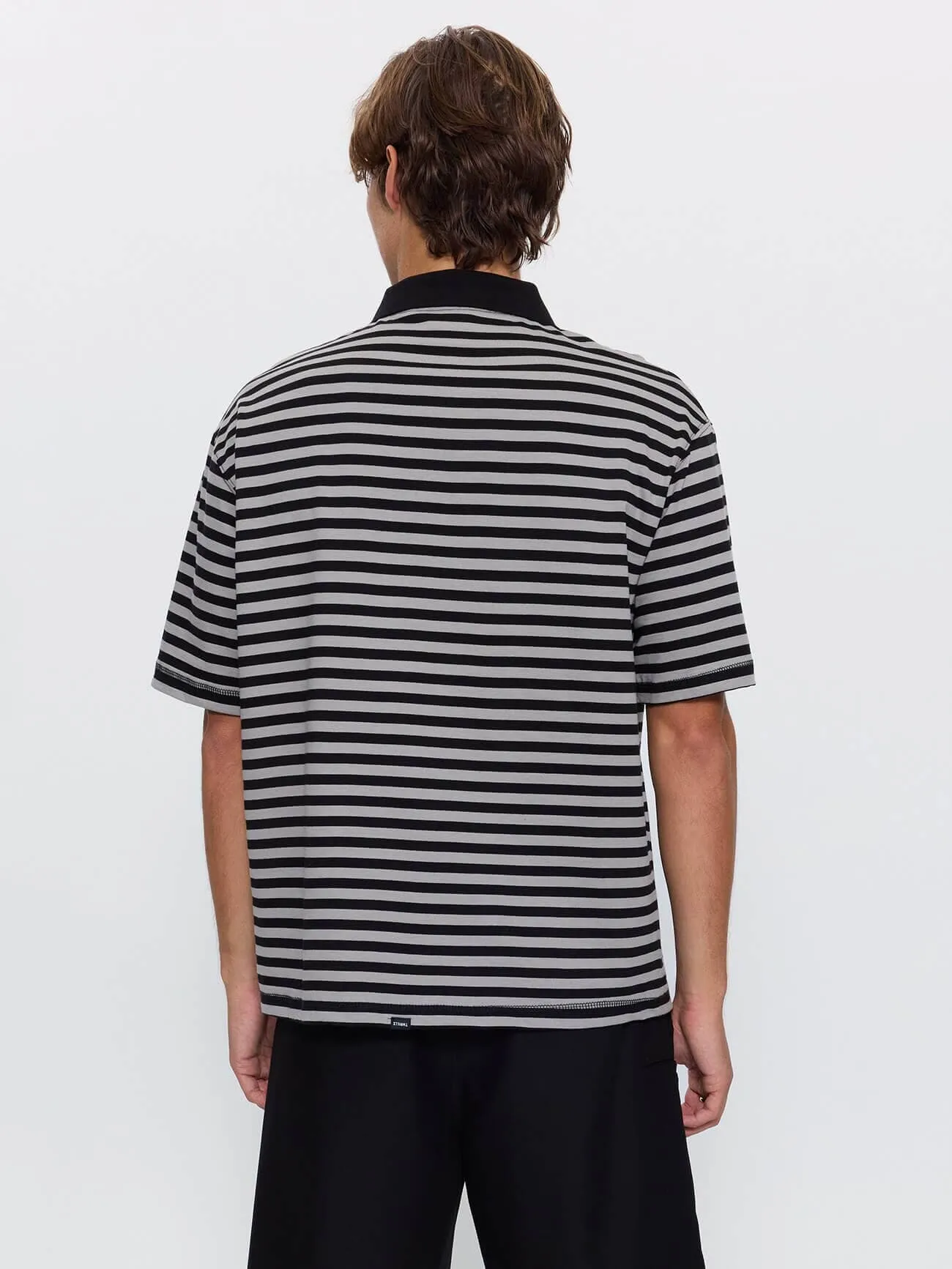 Shattered Stripe Box Crop Polo - Grey Stripe sold by Thrills product image thumbnail 3