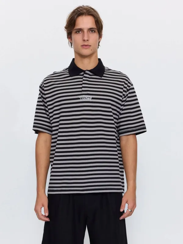 Shattered Stripe Box Crop Polo - Grey Stripe made by Thrills