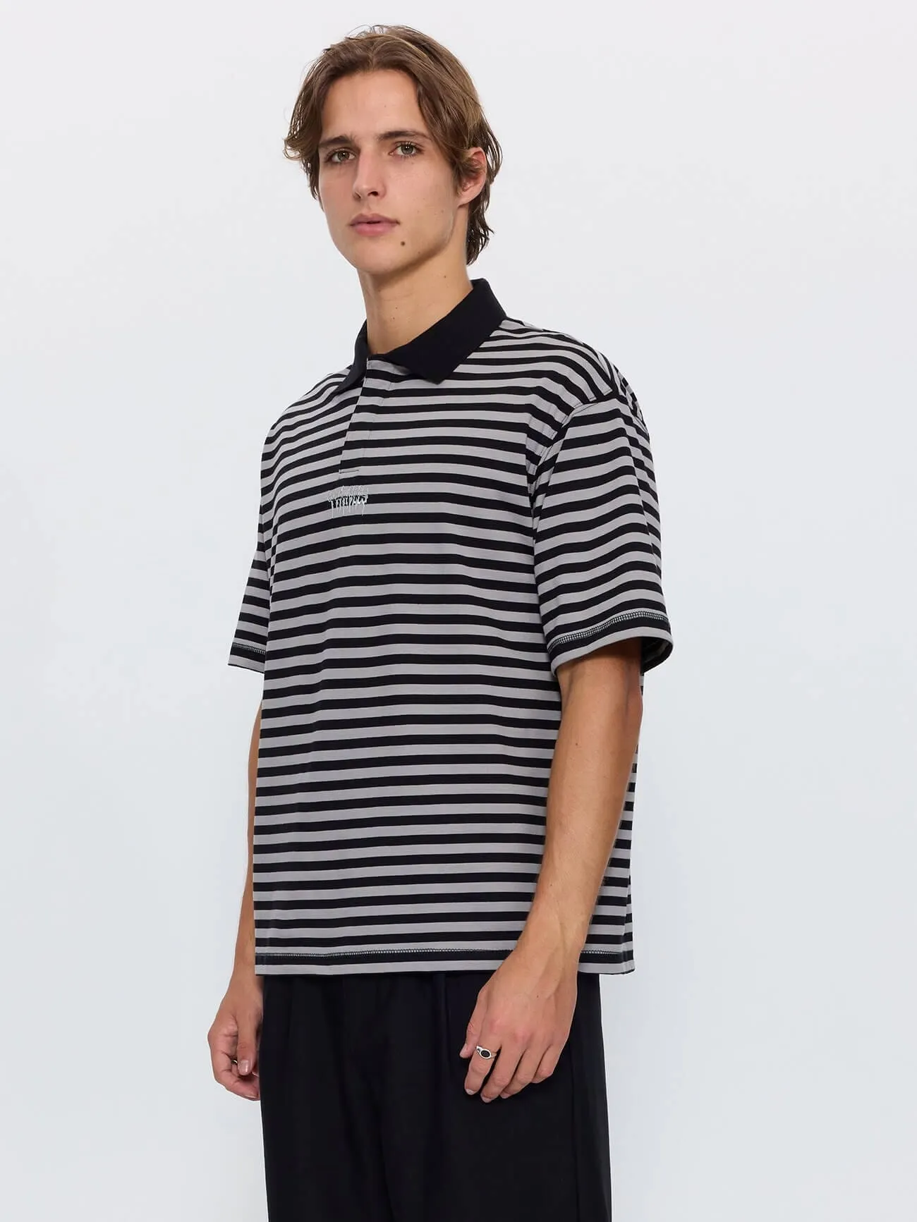 Shattered Stripe Box Crop Polo - Grey Stripe sold by Thrills product image thumbnail 2