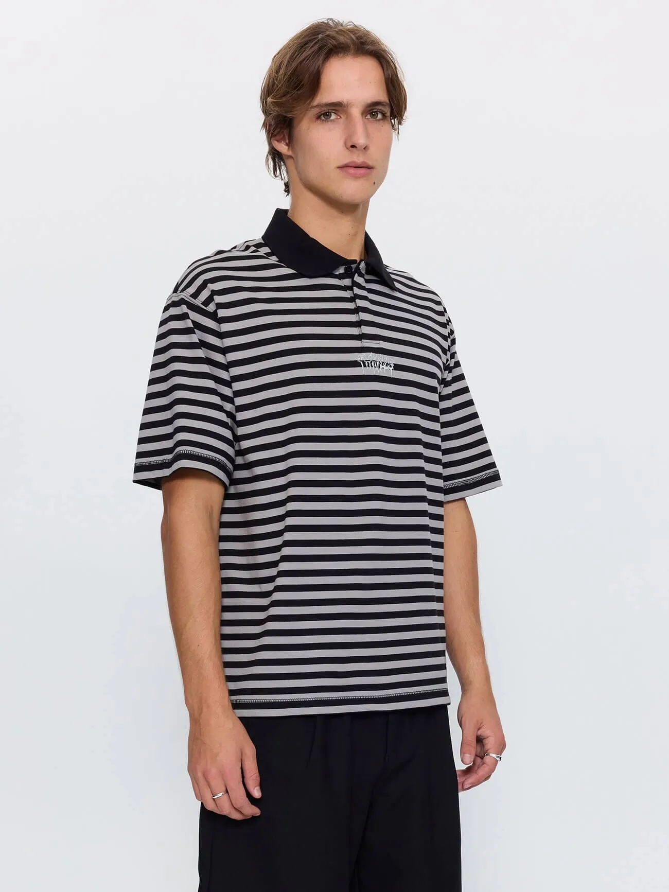 Shattered Stripe Box Crop Polo - Grey Stripe sold by Thrills product image thumbnail 4
