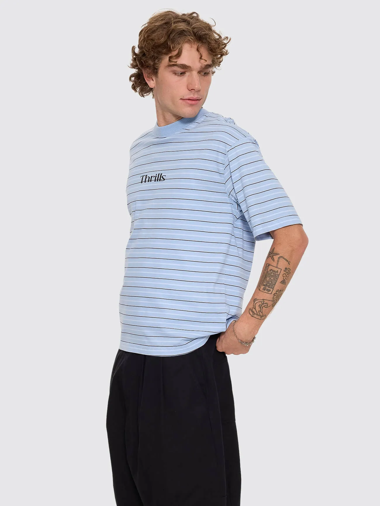 Flowers Of Tomorrow Stripe Box Crop Tee - Placid Blue sold by Thrills product image thumbnail 2