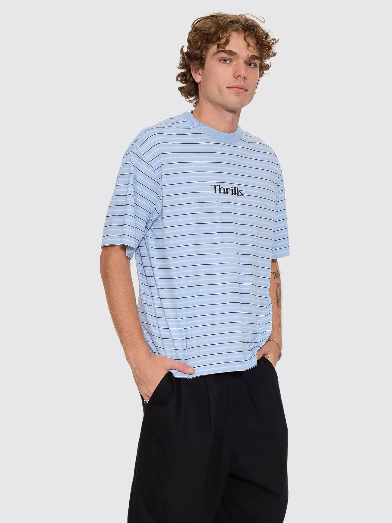 Flowers Of Tomorrow Stripe Box Crop Tee - Placid Blue sold by Thrills product image thumbnail 4