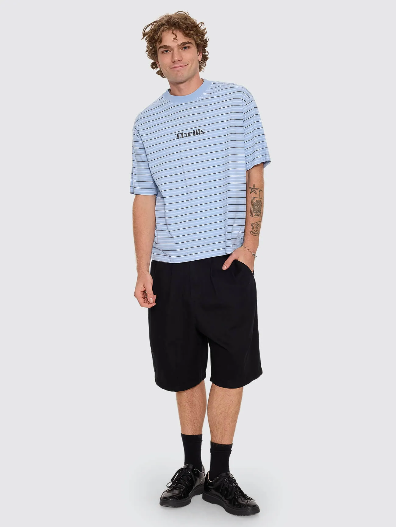 Flowers Of Tomorrow Stripe Box Crop Tee - Placid Blue sold by Thrills product image thumbnail 5