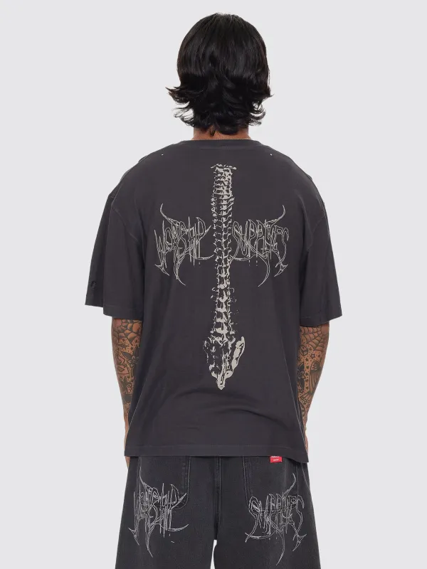Spinal Cotton Linen Tee - Pigment Black made by Thrills