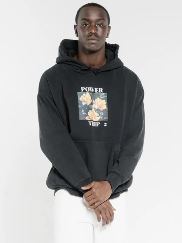 Power Trip Slouch Pull On Hood - Black sold by Thrills