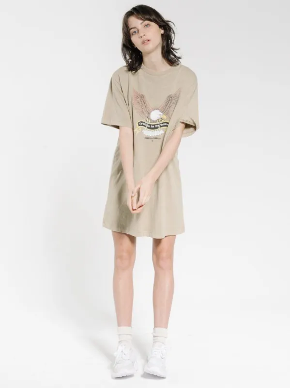 Troubled Paradise Merch Fit Tee Dress - Washed Tan sold by Thrills