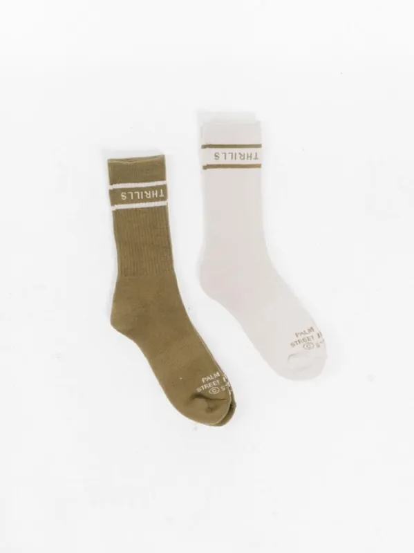 Minimal Thrills 2 Pack Mid Length Sock - Cement - Moss sold by Thrills