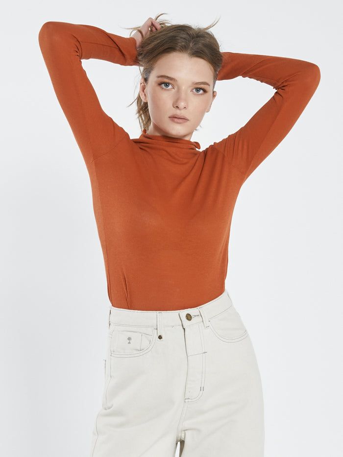 Hemp Paper Rib LS Turtle Neck - Burnt Orange sold by Thrills product image thumbnail 3