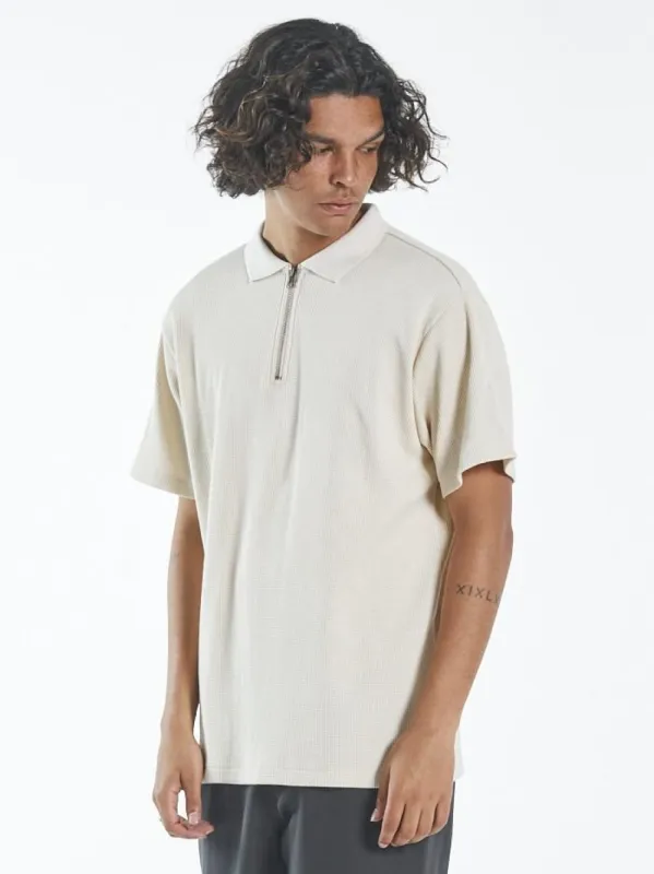 Waffle 3 Quarter Zip Polo - Unbleached sold by Thrills