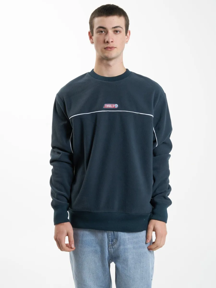 Wisdom Oversize Polar Fleece Crew - Petrol sold by Thrills