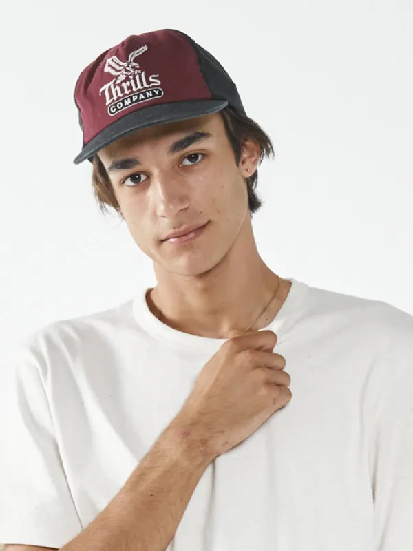 Landed 5 Panel Cap - Black/Blood Red made by Thrills