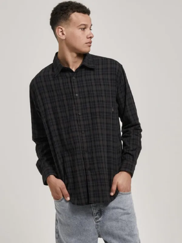 Shadow Plaid Long Sleeve Shirt - Dark Brown sold by Thrills