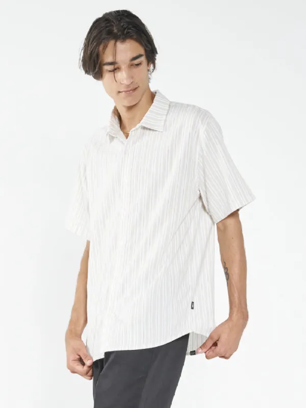 Palm Stripe Short Sleeve Shirt - Dirty White sold by Thrills