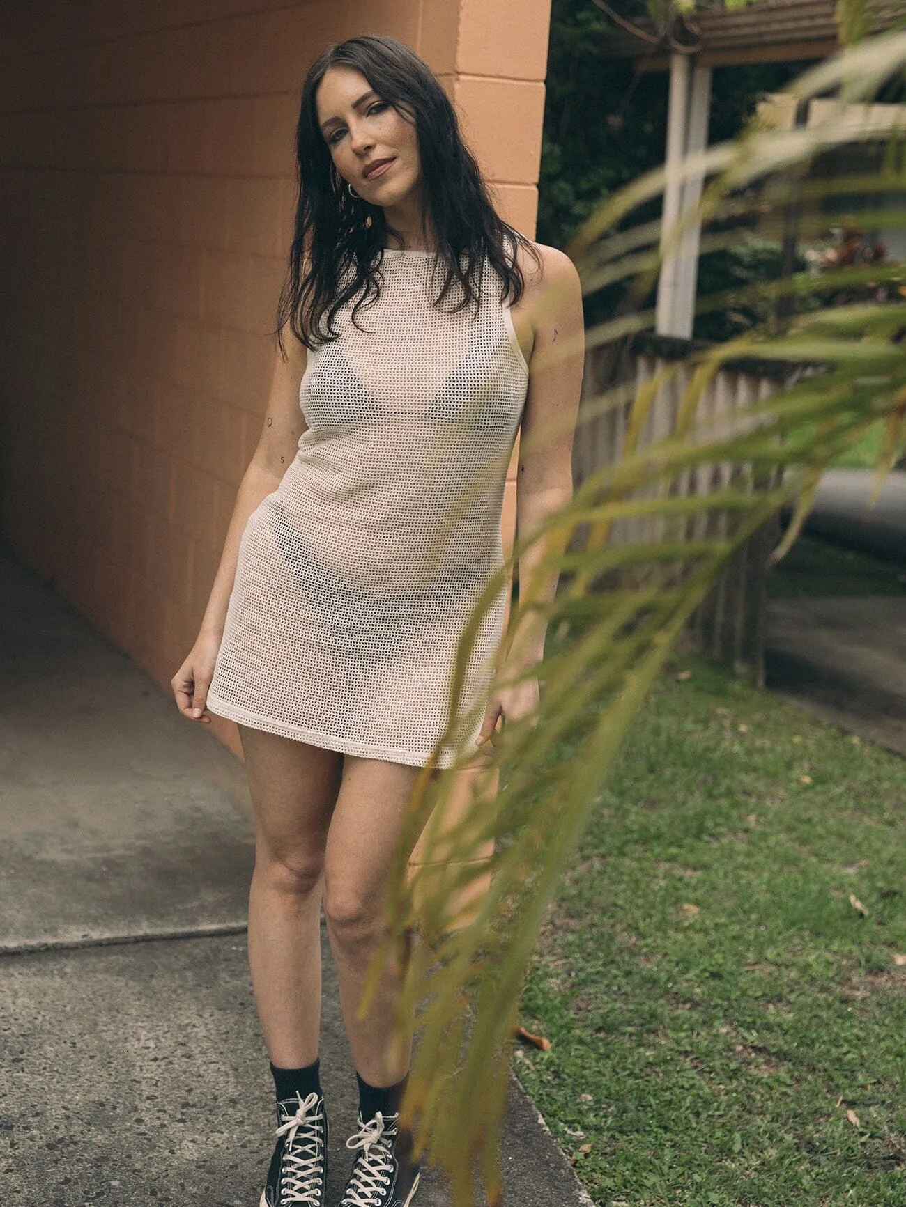 Lattice Mini Dress - Unbleached sold by Thrills