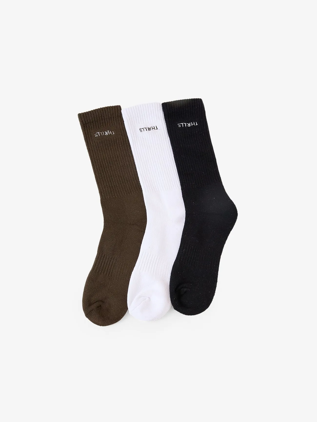 Thrills Minimal 3 Pack Sock - White - Black - Tarmac sold by Thrills