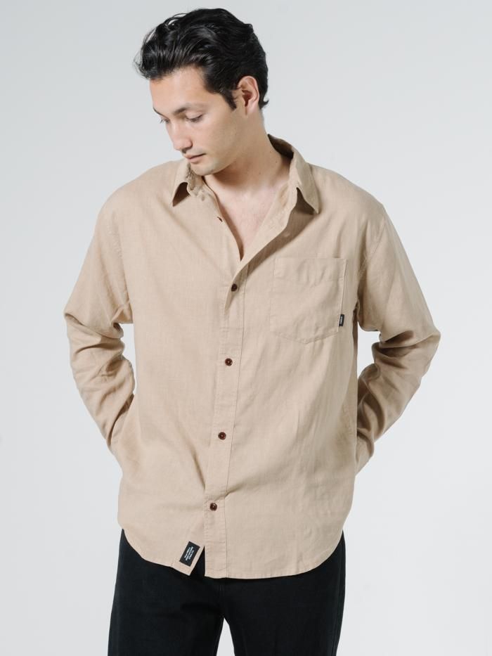 Minimal Thrills Oversized Long Sleeve Shirt - Washed Tan sold by Thrills