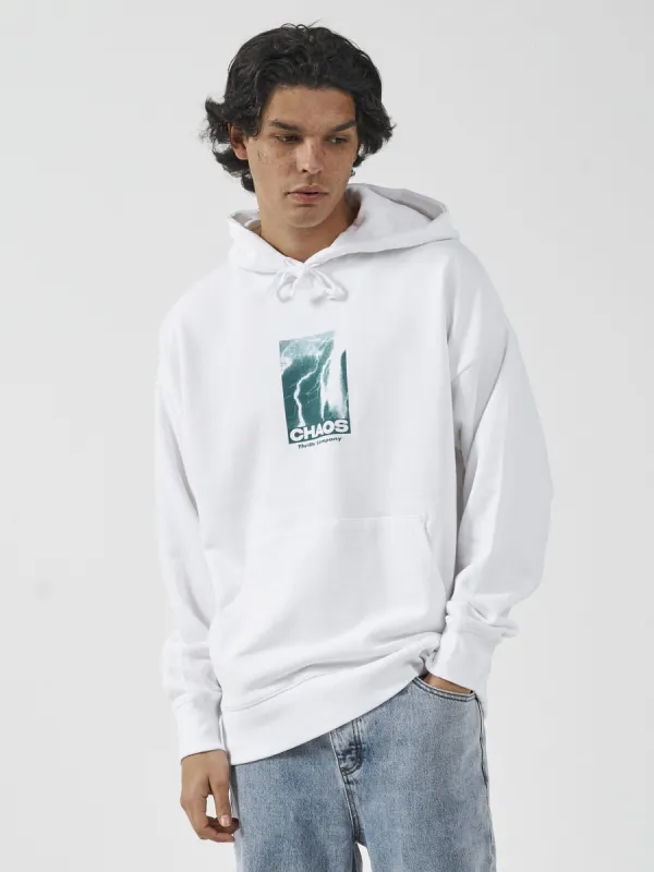 Electric Chaos Slouch Pull On Hood - White sold by Thrills