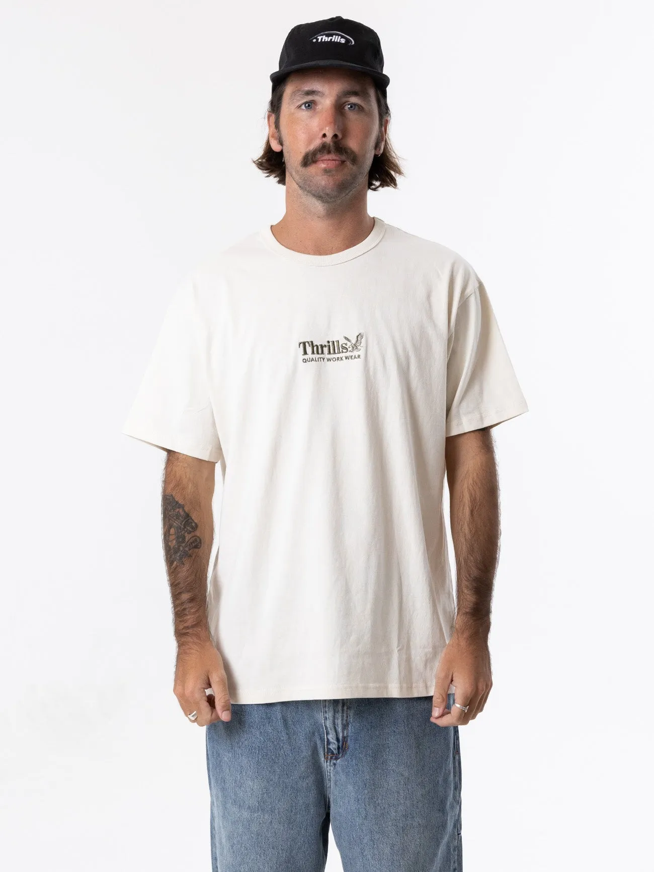 Thrills Workwear Embro Box Fit Tee - Heritage White sold by Thrills