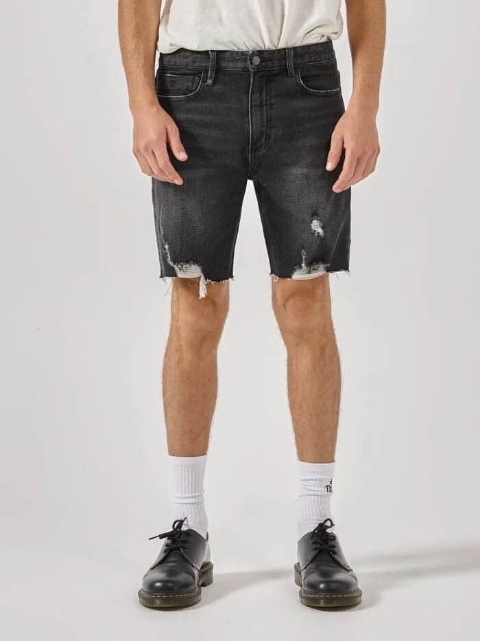 Destroyed Bones Denim Short - Smoke Black sold by Thrills