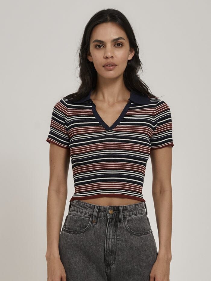 All That Stripe Knit Baby Polo Tee - Navy sold by Thrills
