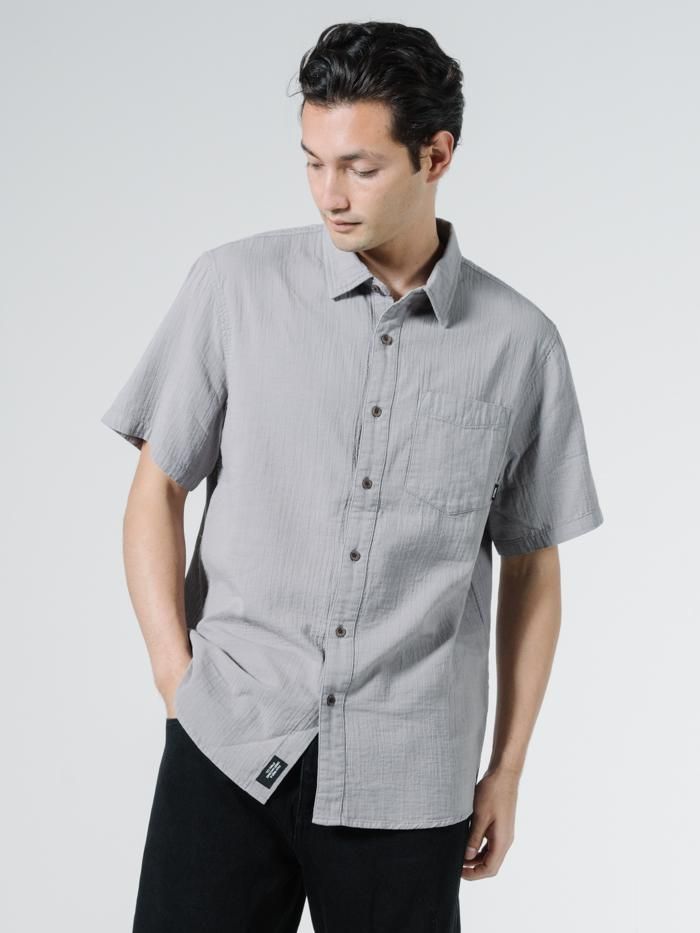 Dril Short Sleeve Shirt - Washed Grey sold by Thrills
