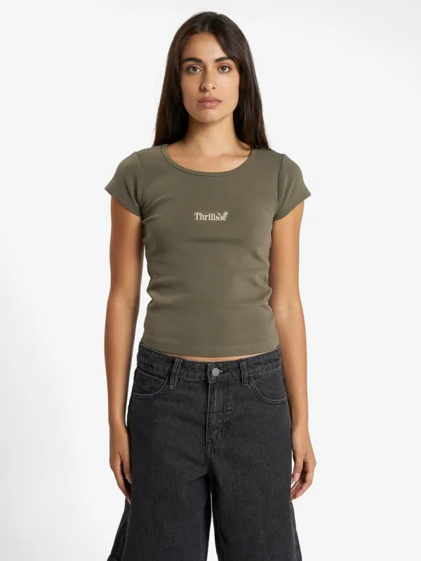Thrills Workwear Cap Sleeve Tee - Tarmac sold by Thrills