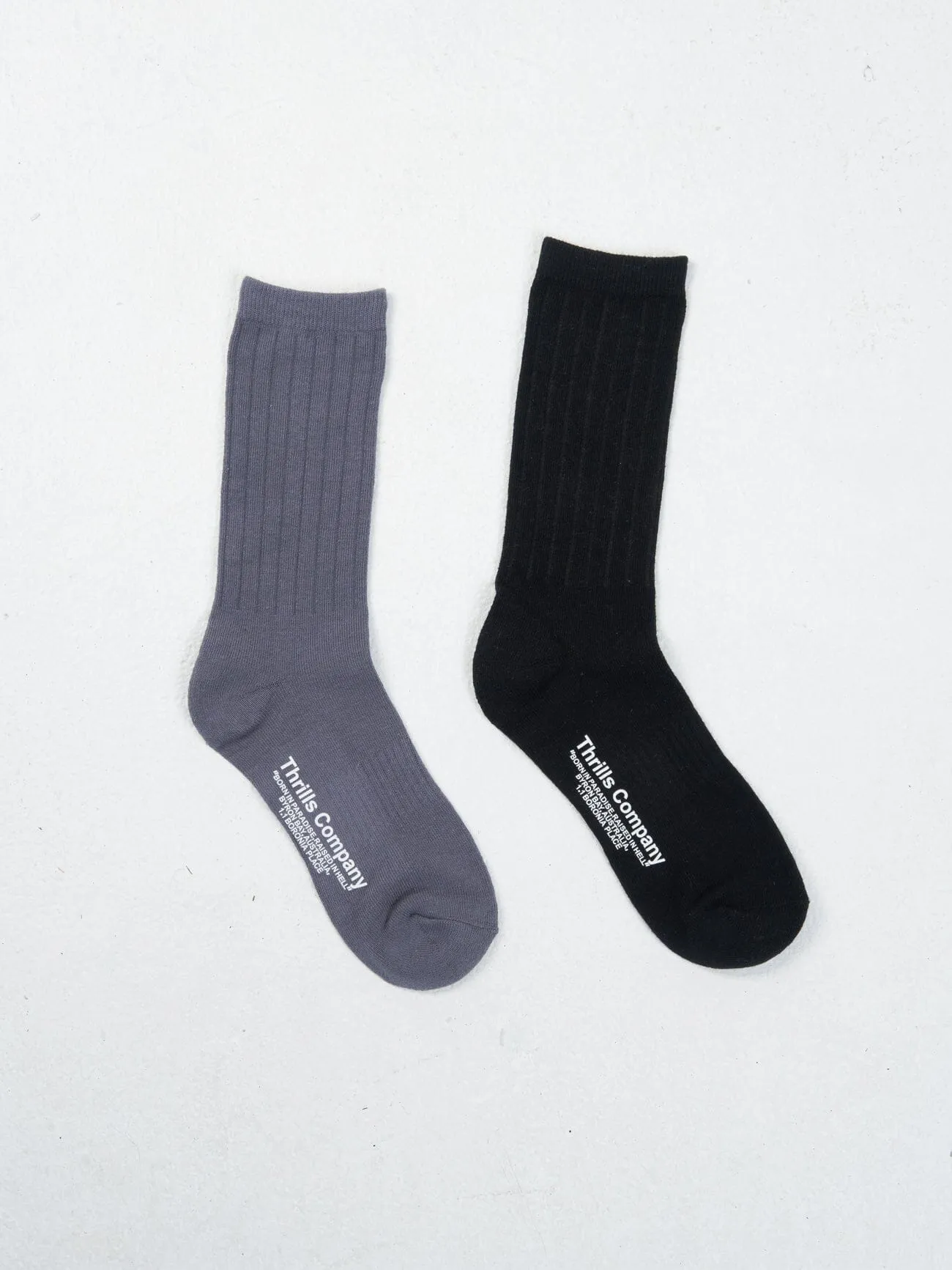 Thrills Ribbed 2 Pack Sock - Black - Slate sold by Thrills