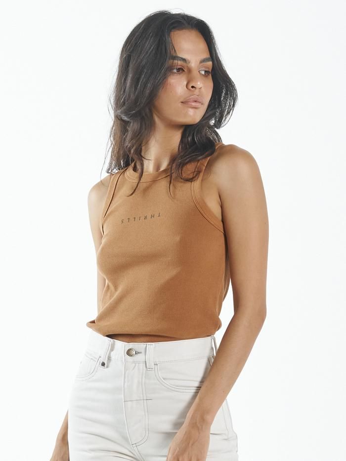 Minimal Thrills Racer Front Tank - Spice Brown sold by Thrills