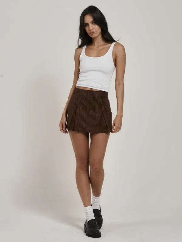 Reese Pinstripe Pleated Skirt - Brown made by Thrills
