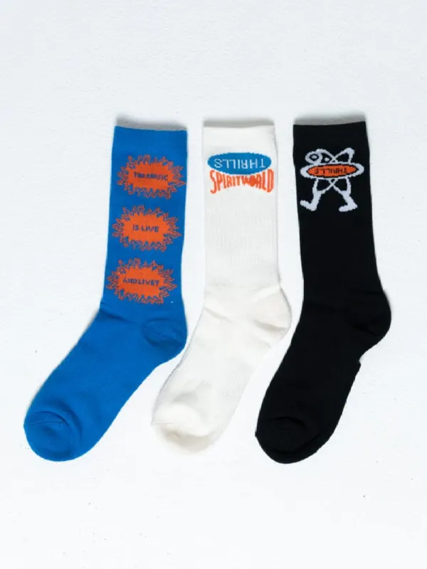 Spirit World 3 Pack Sock - Dirty White - Imperial Blue - Black sold by Thrills