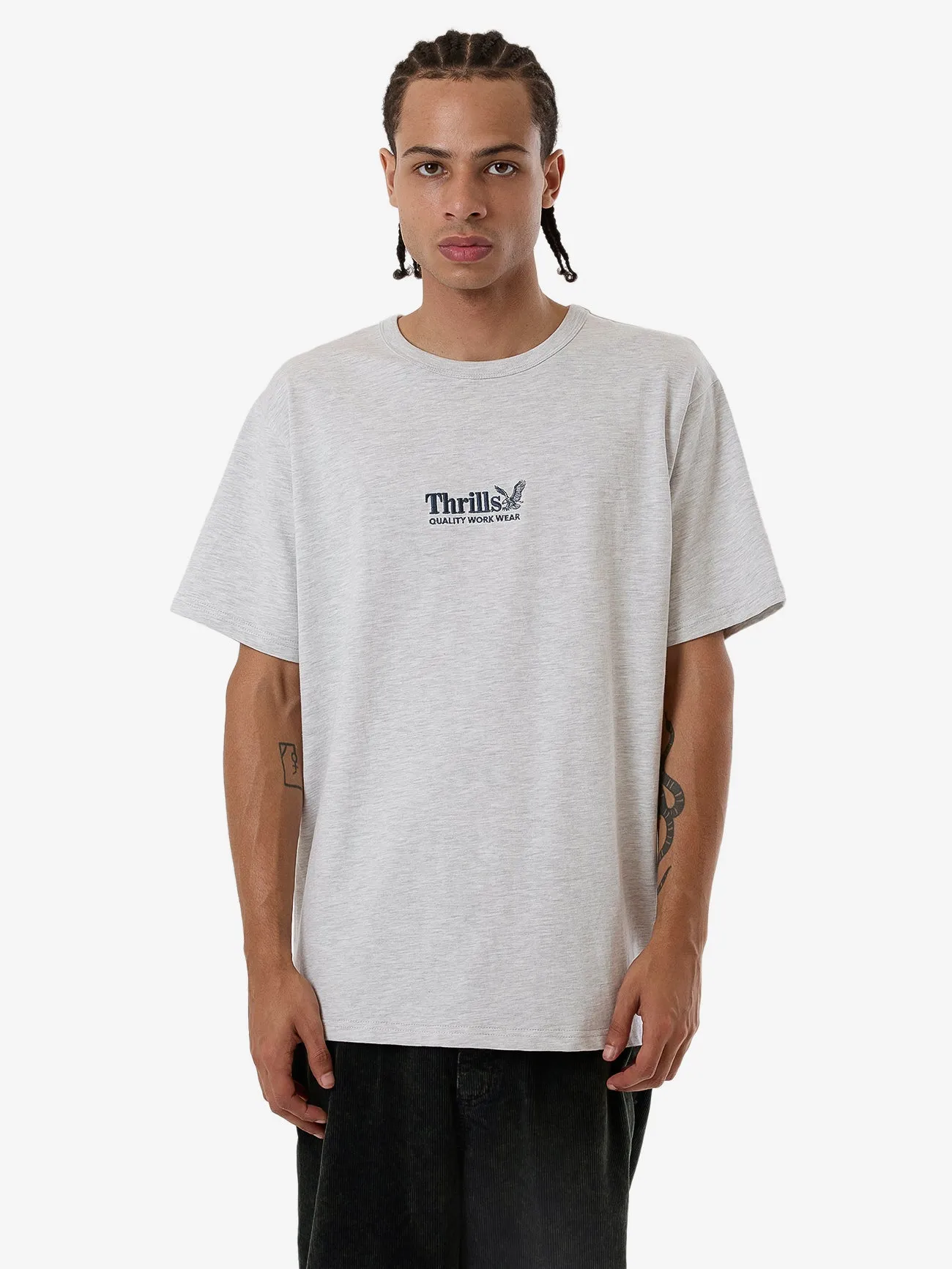Thrills Workwear Embro Merch Fit Tee - White Marle sold by Thrills