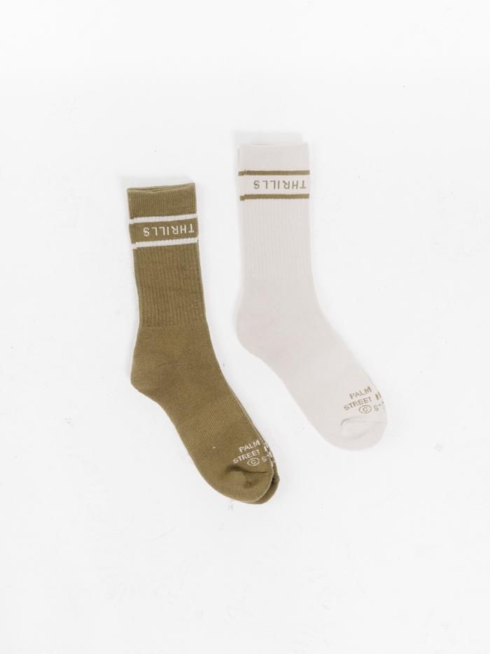Minimal Thrills 2 Pack Mid Length Sock - Cement - Moss sold by Thrills