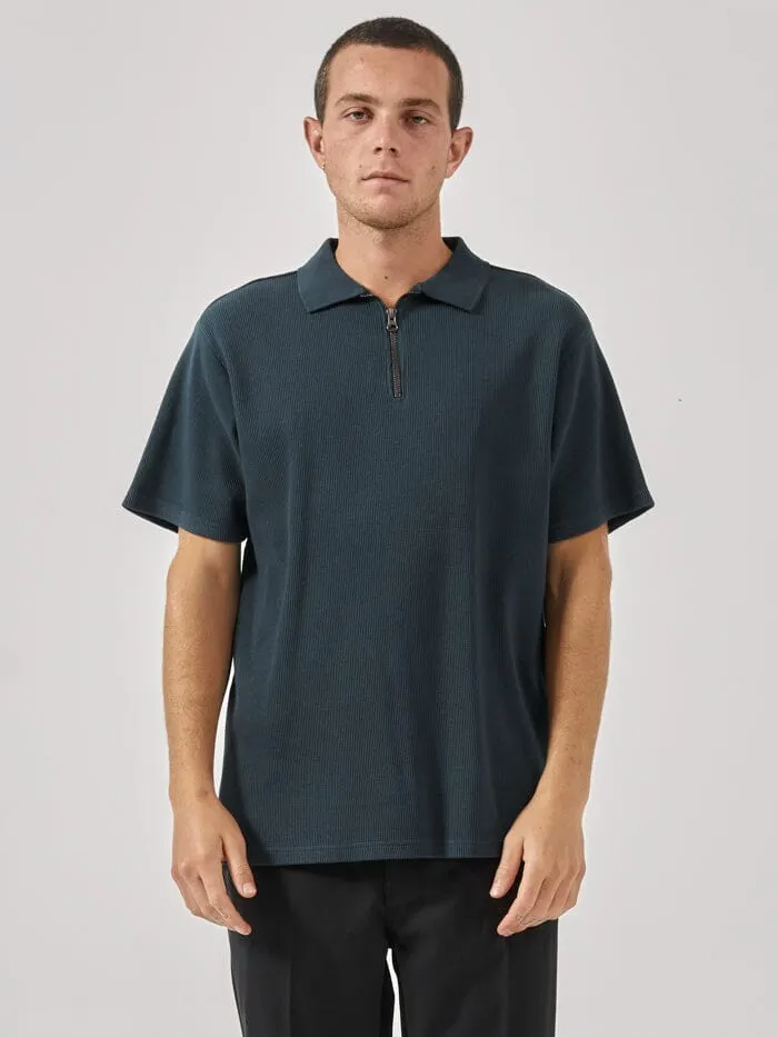 Existencial Waffle Quarter Zip Polo - Jasper Green sold by Thrills product image thumbnail 2