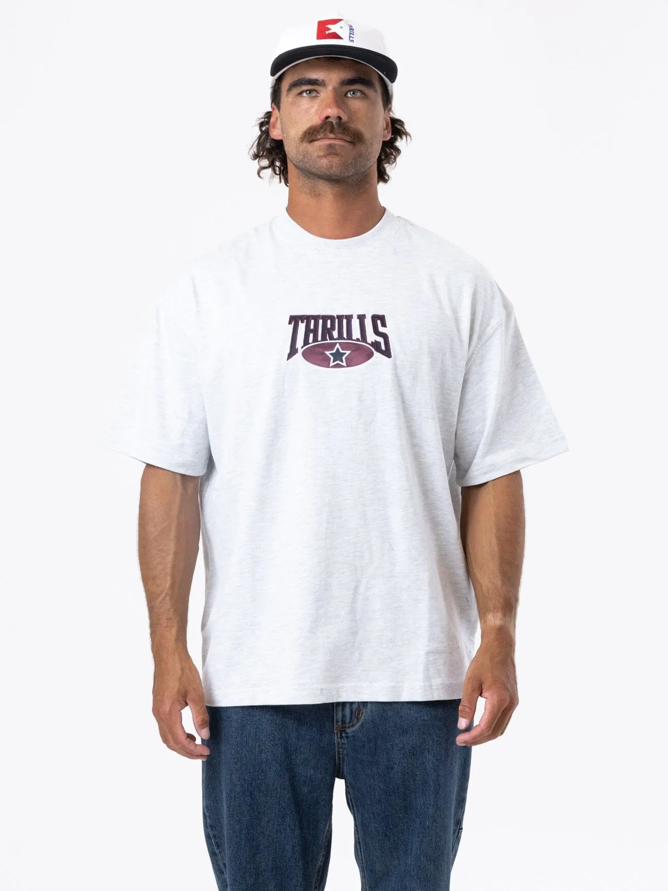 Full Ride Box Fit Oversize Tee - White Marle sold by Thrills