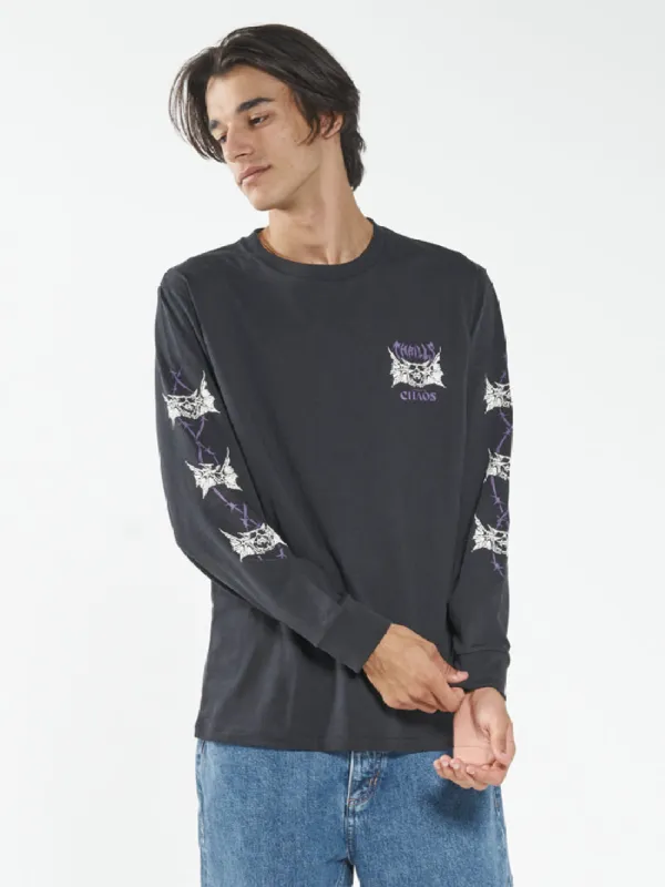 Chaos Skull Merch Fit Long Sleeve Tee - Washed Black sold by Thrills