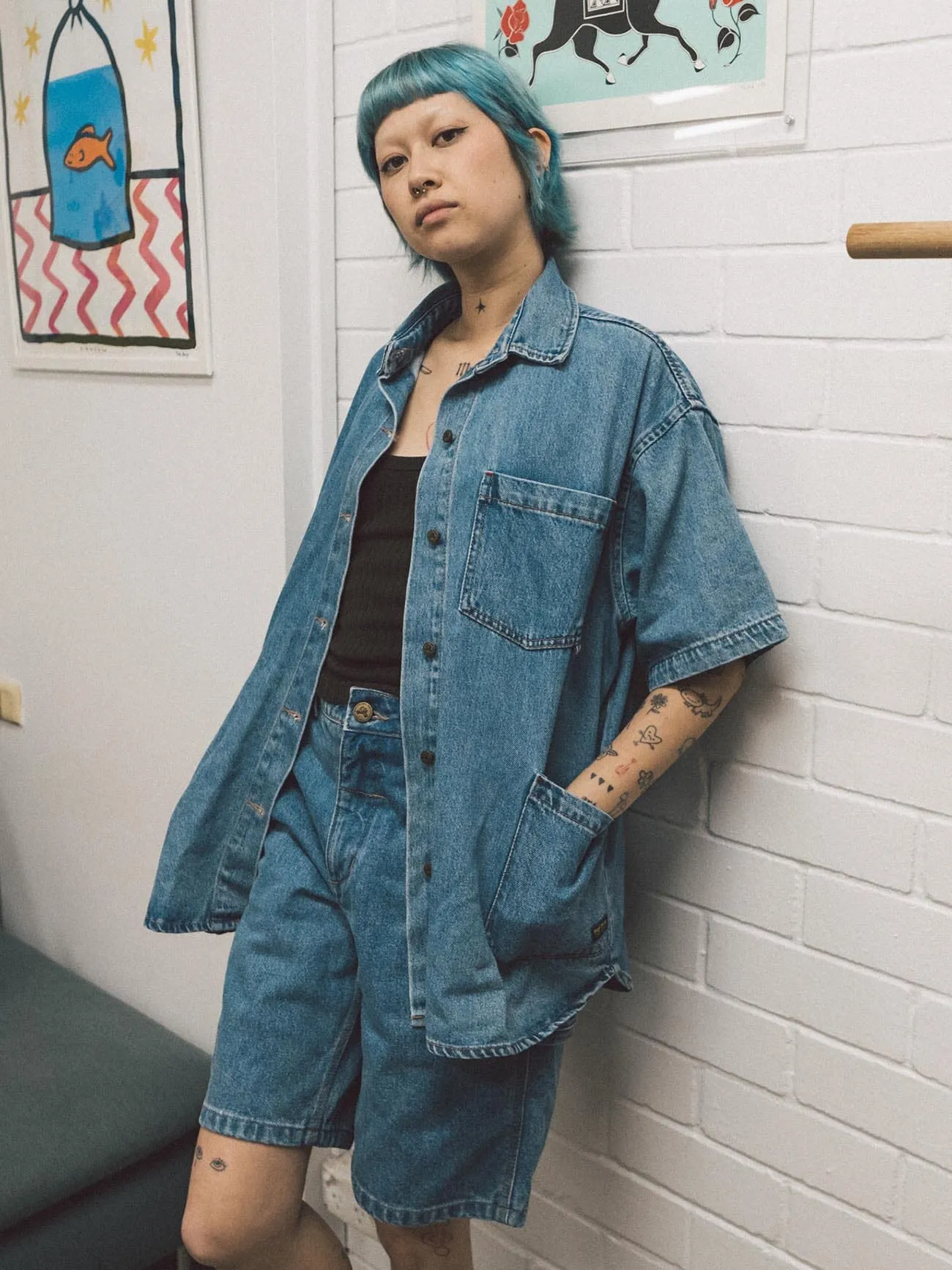 Hard Yakka X Thrills Short Sleeve Overshirt - Drill Blue sold by Thrills