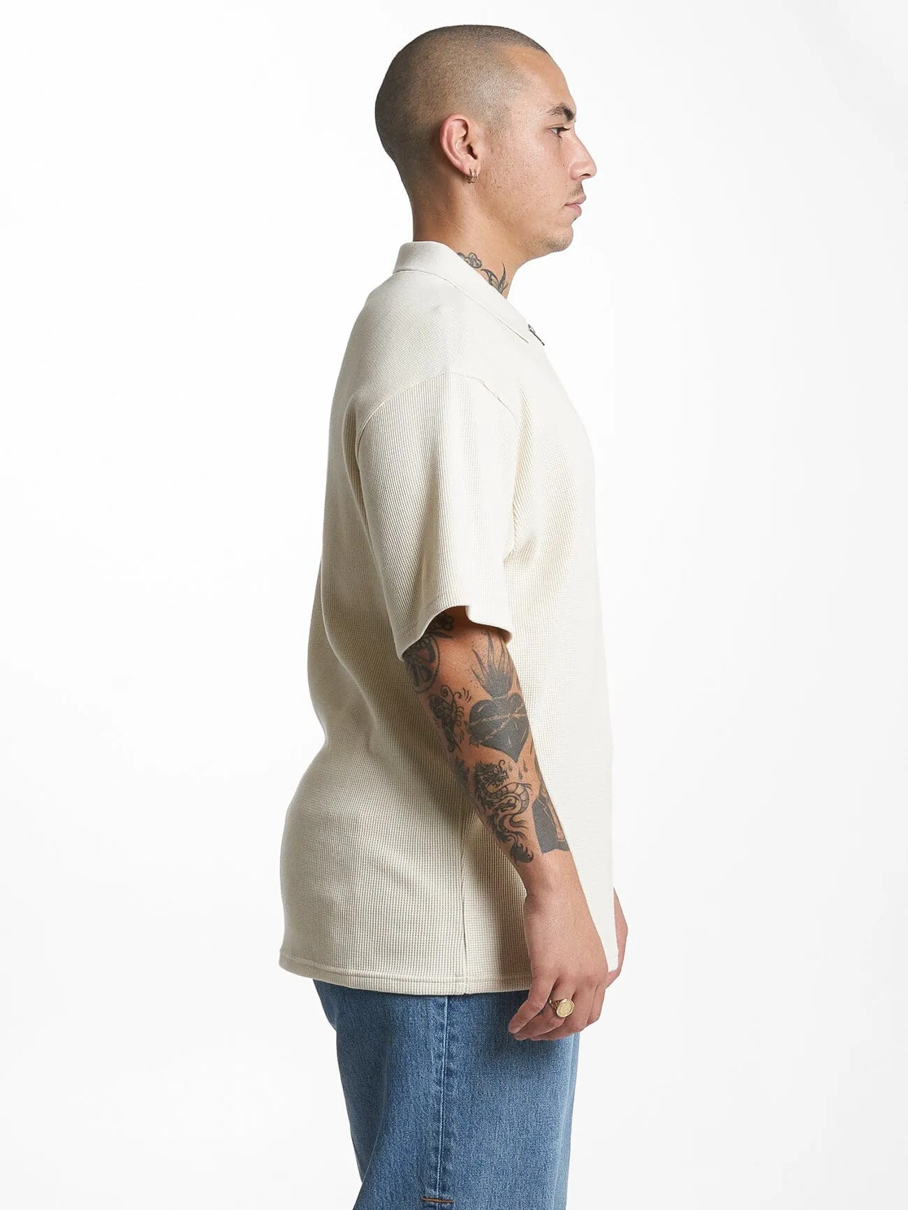 Beholder Waffle Three Quarter Zip Polo - Unbleached sold by Thrills product image thumbnail 5