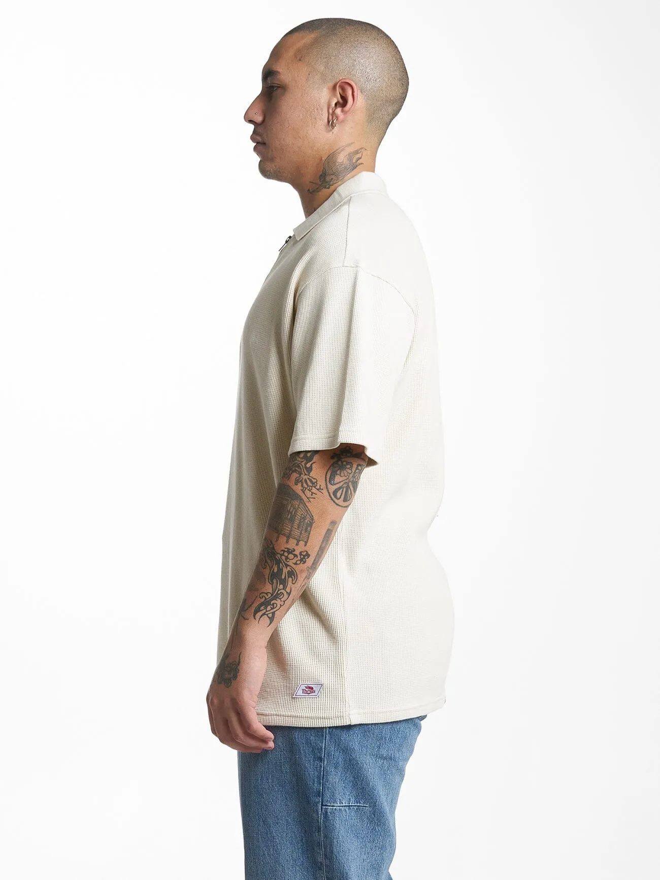Beholder Waffle Three Quarter Zip Polo - Unbleached sold by Thrills product image thumbnail 4