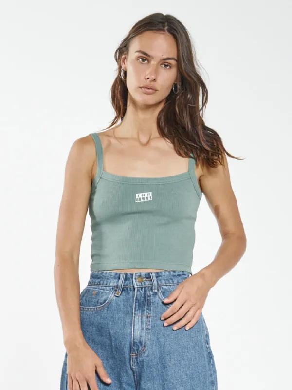 Thrills Stack Crop Rib Singlet - Comfrey sold by Thrills