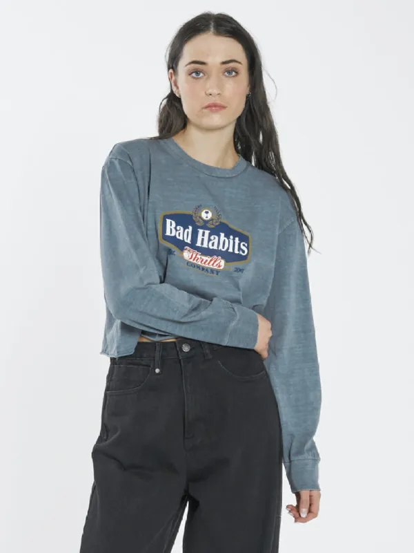 Bad Habits LS Merch Super Crop Tee - Airforce Blue sold by Thrills