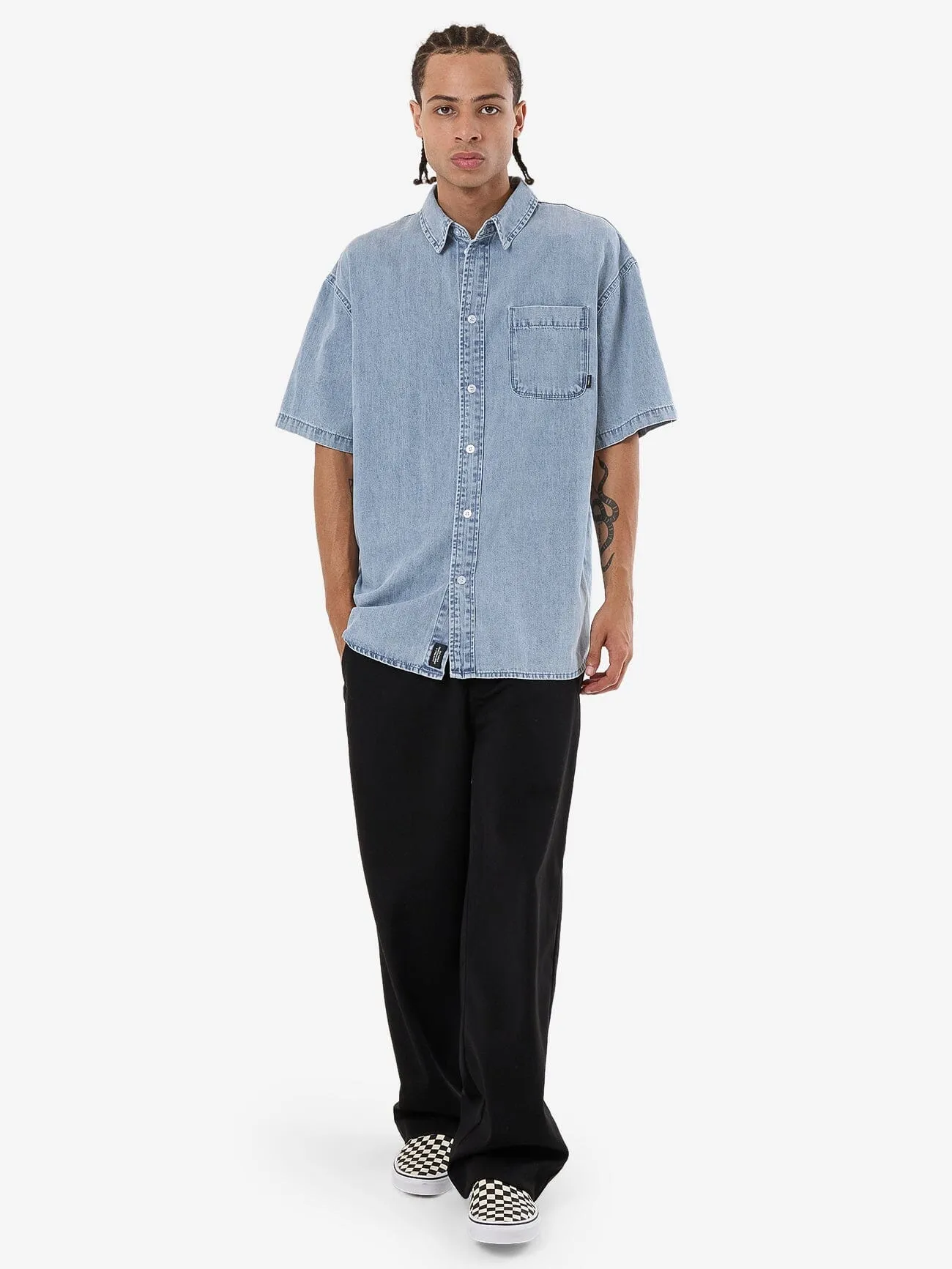 Canyon Oversize Short Sleeve Denim Shirt - Faded Rinse Indigo sold by Thrills product image thumbnail 5