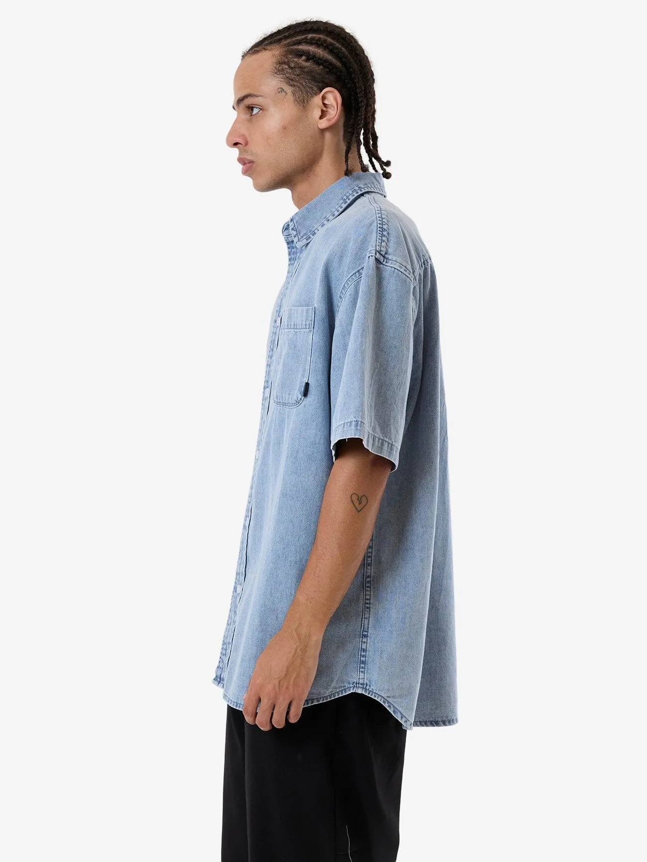 Canyon Oversize Short Sleeve Denim Shirt - Faded Rinse Indigo sold by Thrills product image thumbnail 3