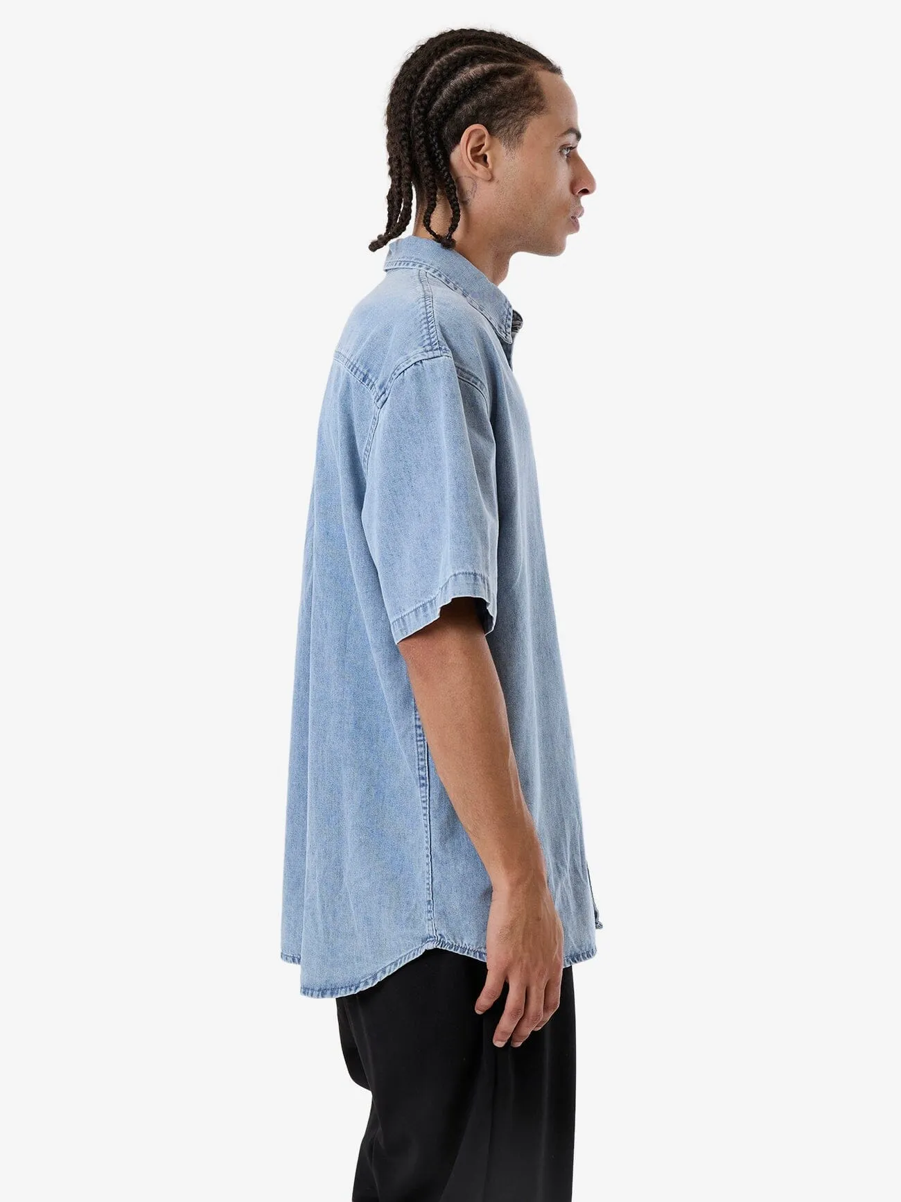 Canyon Oversize Short Sleeve Denim Shirt - Faded Rinse Indigo sold by Thrills product image thumbnail 4