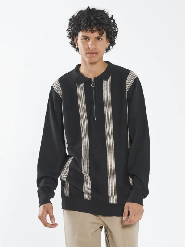 Chief Jacquard Knit Long Sleeve Polo - Black sold by Thrills