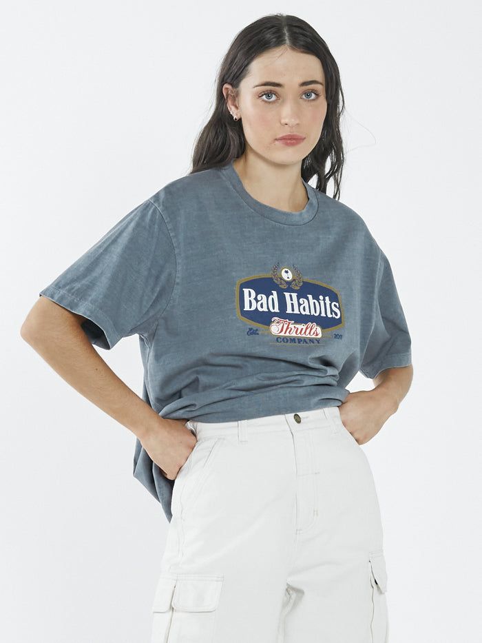 Bad Habits Die Hard Merch Fit Tee - Airforce Blue sold by Thrills product image thumbnail 4