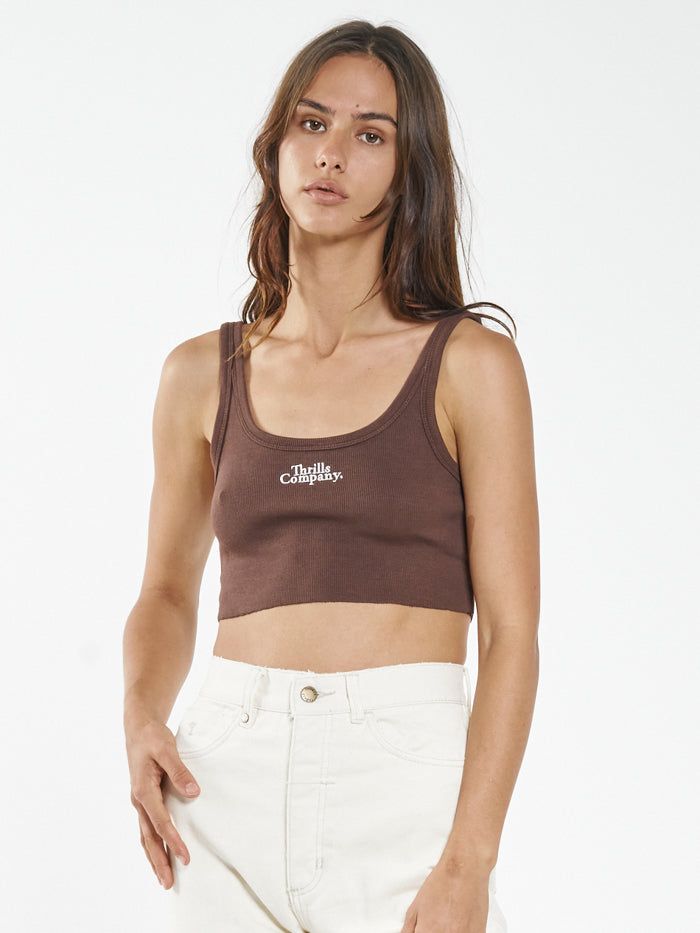 Contrasting Stack Crop Retro Tank - Mahogany sold by Thrills