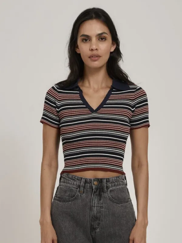 All That Stripe Knit Baby Polo Tee - Navy sold by Thrills
