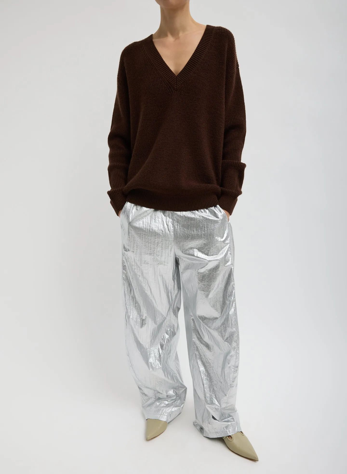 Silver Metallic Nylon Winslow Pant sold by Tibi