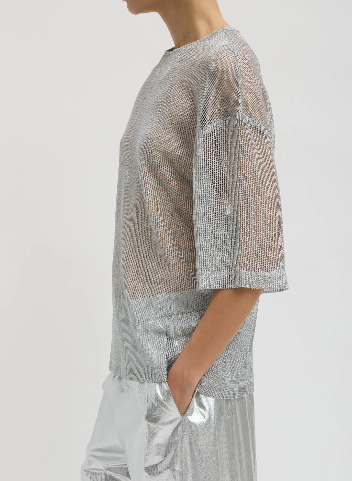 Viscose Metallic Mesh Easy T-Shirt sold by Tibi product image thumbnail 2