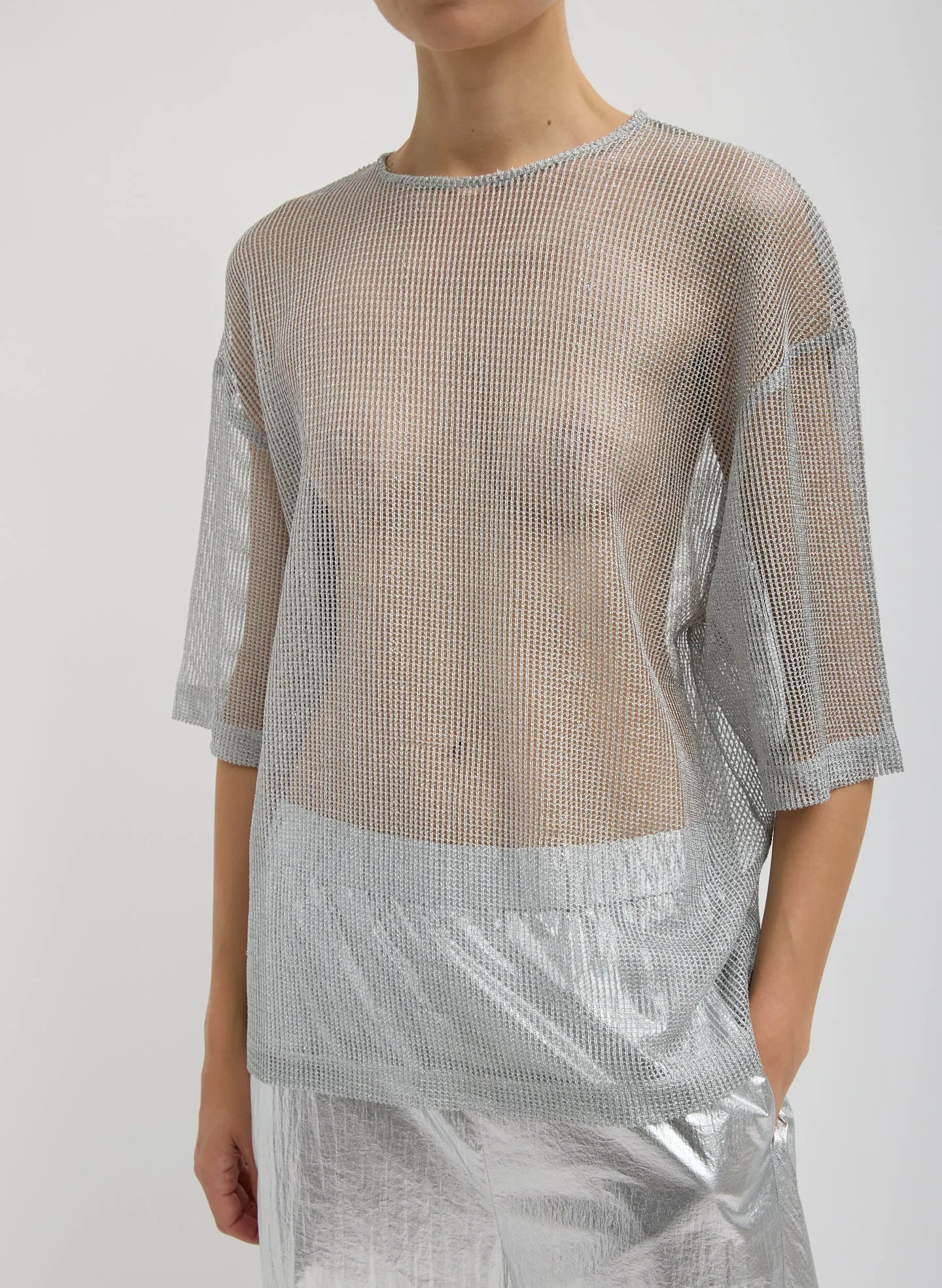 Viscose Metallic Mesh Easy T-Shirt sold by Tibi